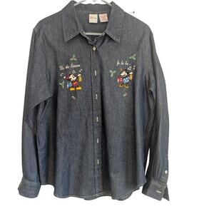 Disney Store vintage chambray denim holiday shirt embroidered long sleeve Large